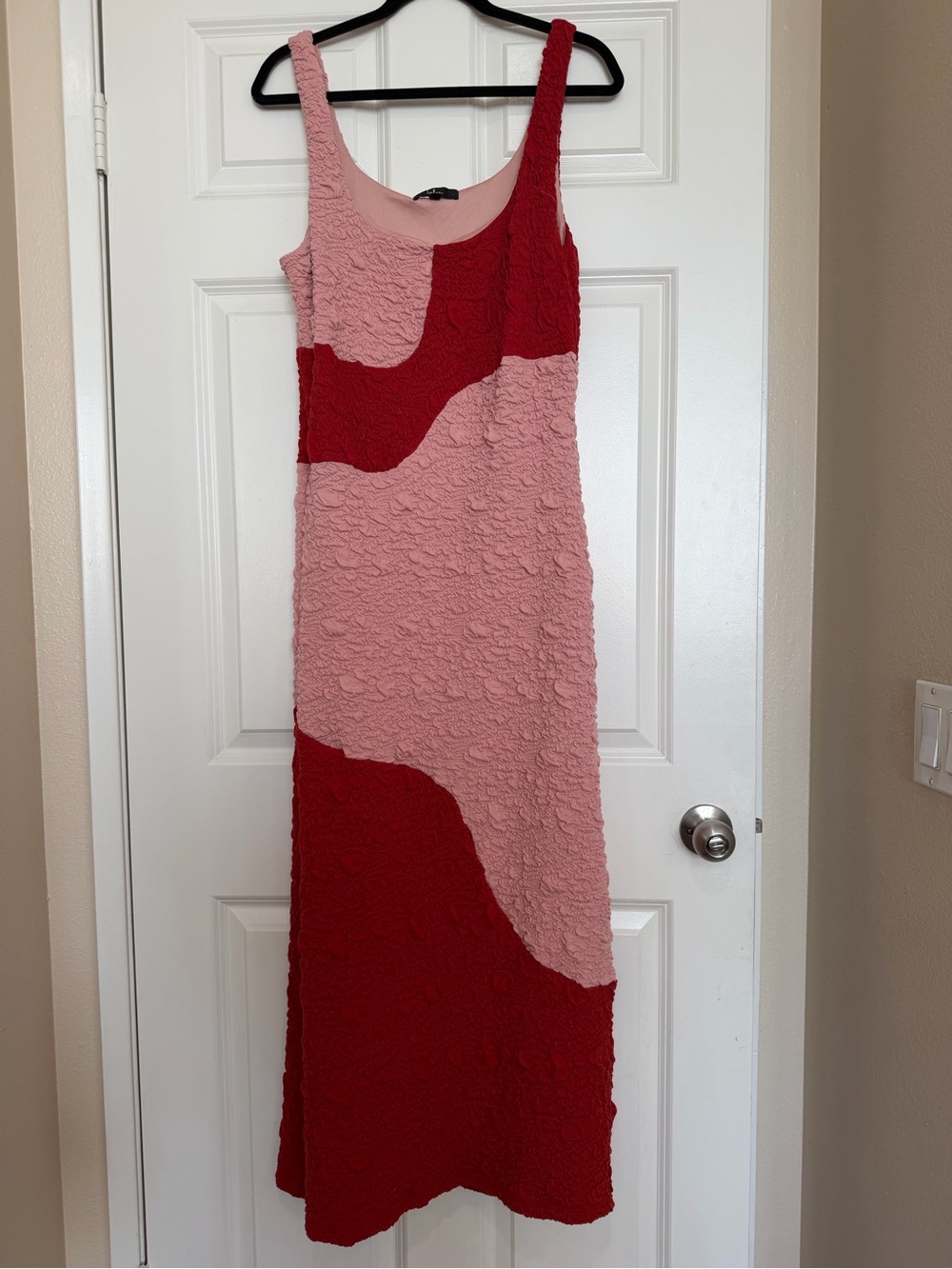 Lulus Instantly Adored Red and Pink Color Block Textured Midi Dress XL